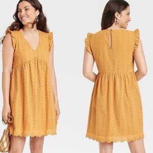 Knox Rose Women's Mustard Eyelet Mini Dress